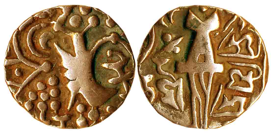 Karkotakas of Kashmir, Vigraha, Debased Gold Dinar, 7.50g, Obv: Crude copy of Kidarite sta