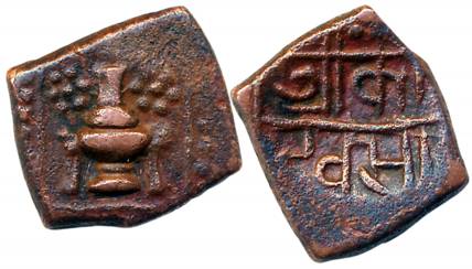 Waghelas of Gujarat, Karna Deva, Copper, 4.66g, Obv: Kumbha with two floral clusters of do