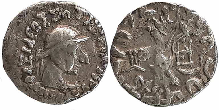 Indo Greeks, Apollophanes, Silver Drachma, 2.34g, Obv: Bust of Apollophanes in diademed Bo