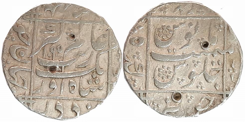 Aurangzeb, Silver Rupee, 11.54g, Junagadh Mint, AH 1095/ RY 27 (KM# 301.2). Complete Mint 