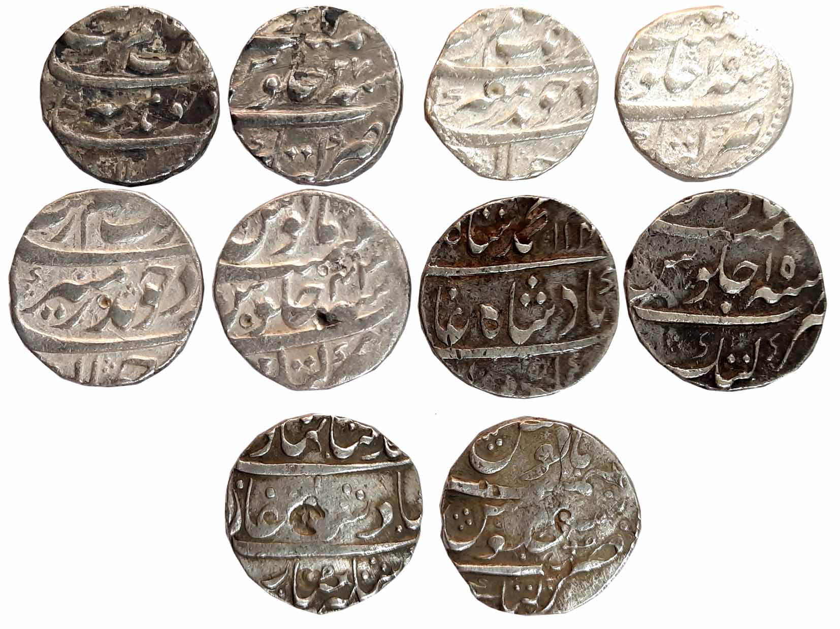 Silver Rupees (5), Katak Mint, Aurangzeb (3), RY 25, RY 27, RY 43 (KM# 300.50), Muhammad S