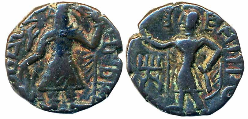Kushan, Kanishka, Copper, 4.19g, “Jammu” series, Obv: King stand facing, head to left with