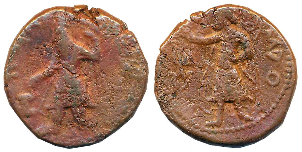 Kushans, Kanishka, Copper, 16.49g, Obv: King stand facing, head to left with long beard, m