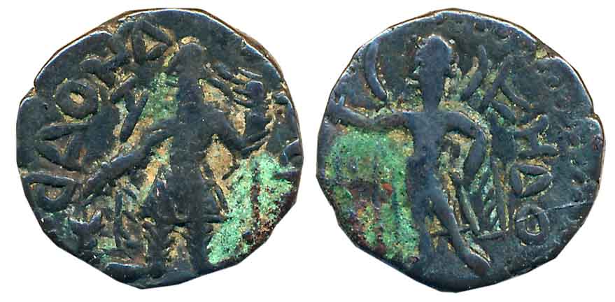 Kushans, Kanishka, Copper, 16.49g, Obv: King stand facing, head to left with long beard, m