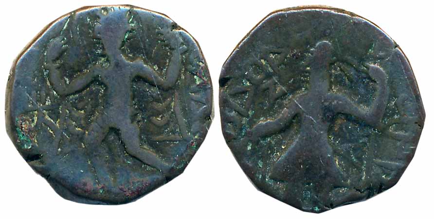 Kushan, Kanishka, Copper, 5.05g, “Jammu” series, Obv: King stand facing, head to left with