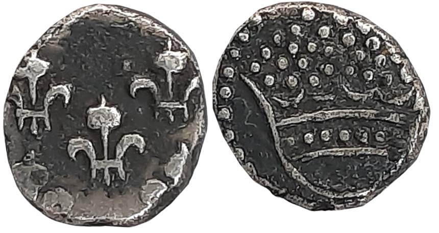 Silver Fanon, 1.48g, Obv: Fleur de lis, Rev: Pearled crown (KM# 44). About very fine.