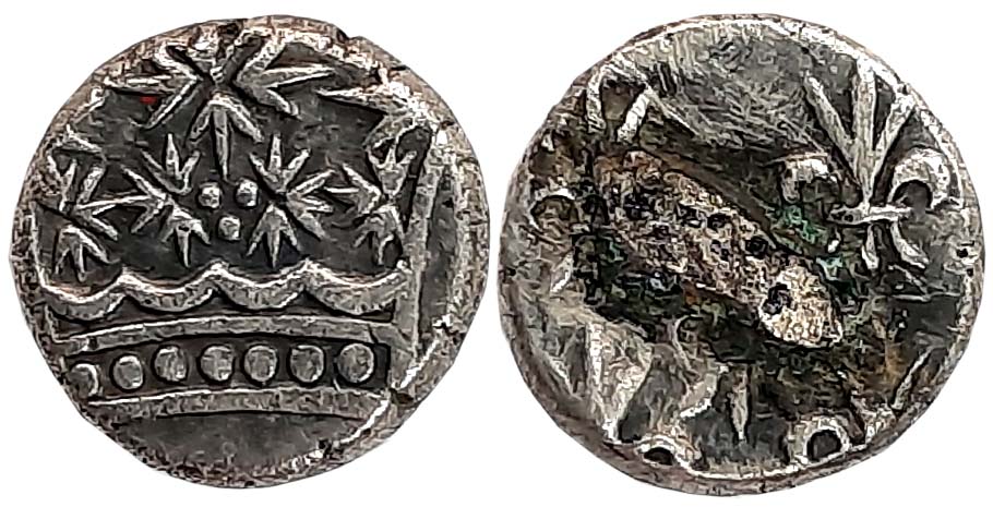 Silver 2 Fanon, 2.95g, Obv: Fleur de lis, Rev: Crown (KM# 49). Removed from the ring. Fine