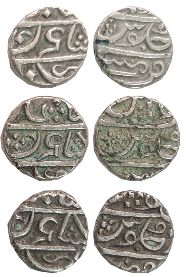 Tellicherry, Silver 1/5 Rupees (3), 2.25g, 2.17g, 2.10g, Inverted figure “5” in center (P.