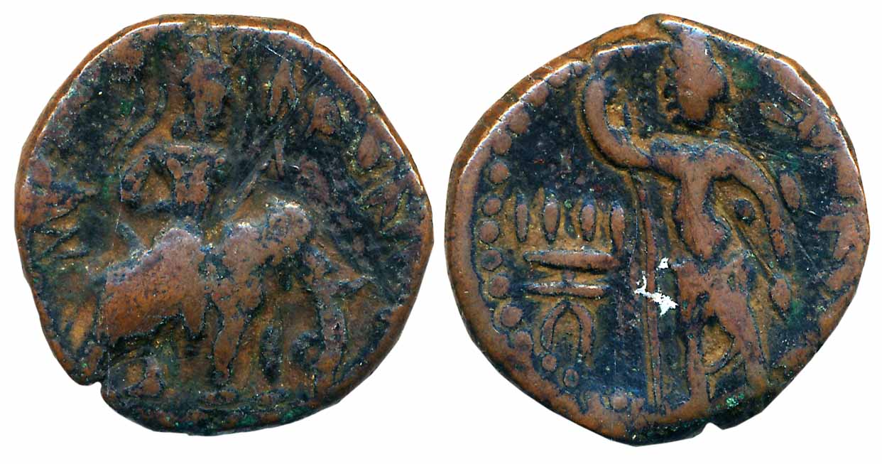 Kushan, Huvishka, Copper Drachm, 10.40g, “Elephant rider” type, Obv: King mounted on Eleph