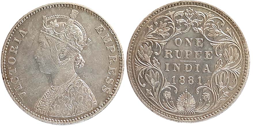 Victoria Empress, Silver Rupee, 1881, A3/IV, Bombay Mint. Very fine+, rare.