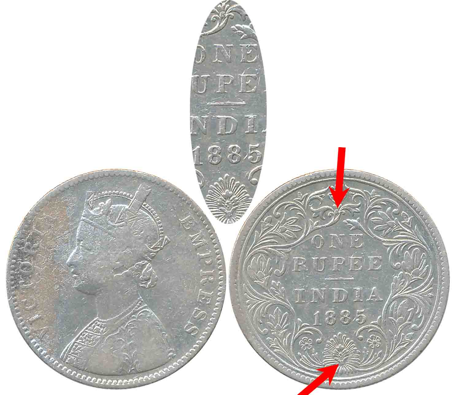 Victoria Empress, Silver Rupee, 1885, Bombay Mint, A3/II B raised at top & bottom (Unliste