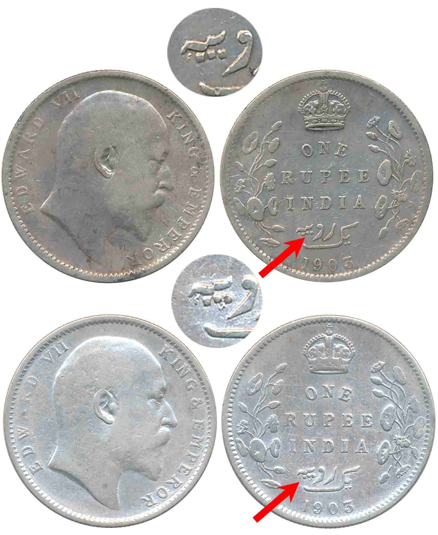 Edward VII, Silver Rupees (2), 1903, Calcutta Mint, 3 dot no mint mark & 3 dot no mint mar