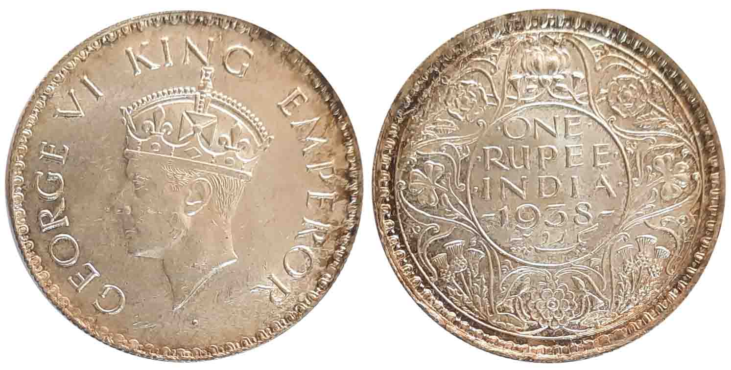 George VI, Silver Rupee, 1938, Bombay Mint, without Mint mark (Prid# 233). Uncirculated.