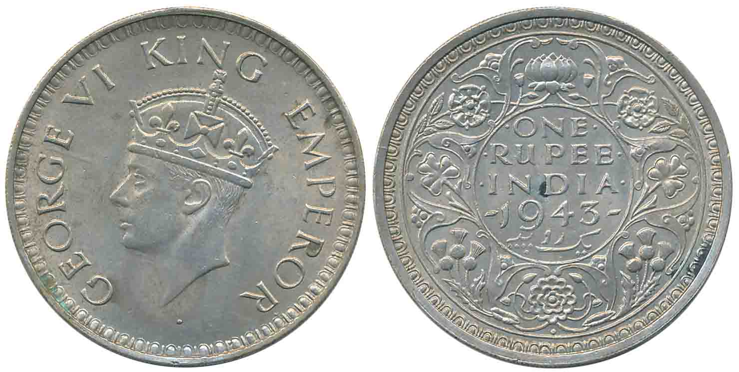 George VI, Silver Rupee, 1943, (A/I) diamond large head & small 3. Extremely fine+.