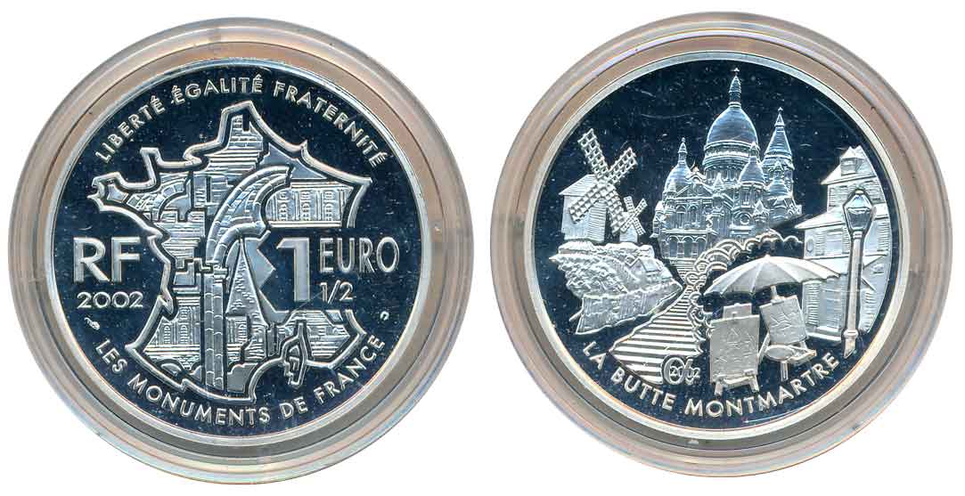 France, Silver 1 1/2 Euro, 22.18g, Commutative Issue “Monuments of France: Montmartre”, Ob