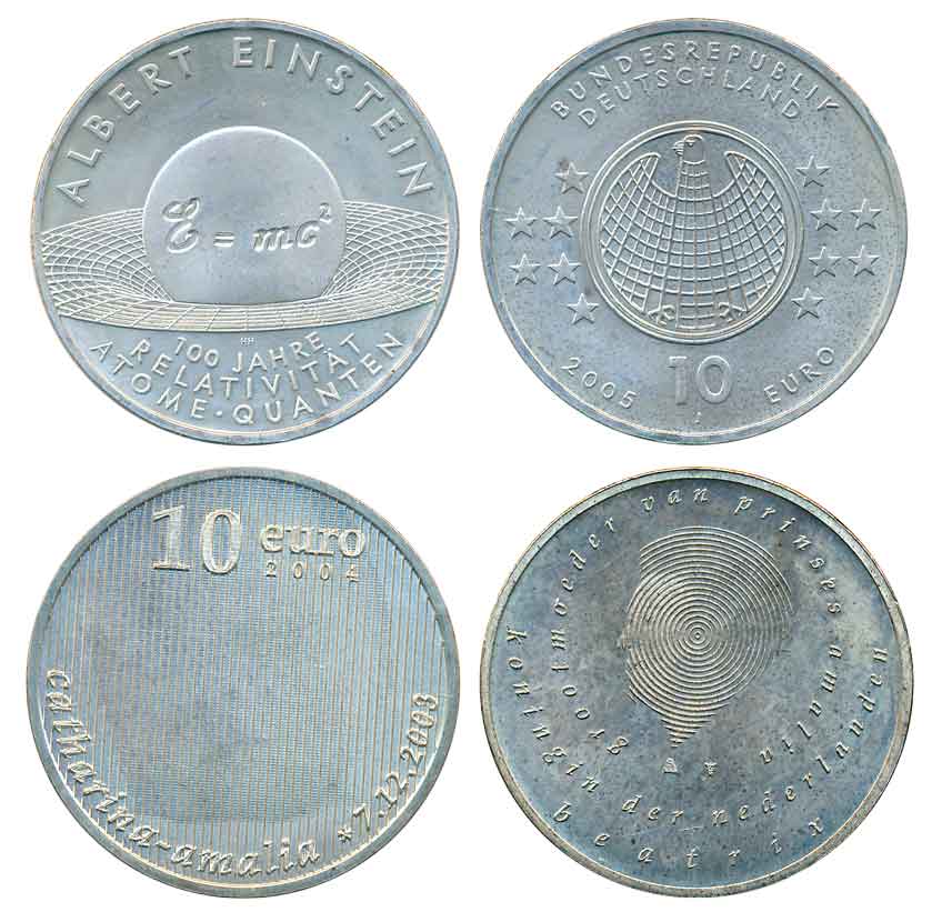 Silver (2), Commutative 10 Euro, Netherland, 18.10g, 17.86g, “Birth of Princess Catharina 