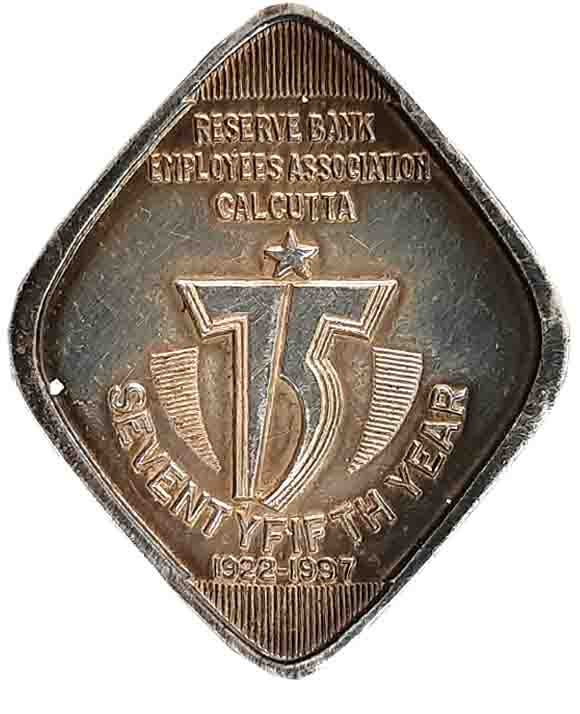 Silver, 10.13g, Reserve Bank Employees Association Calcutta, 75th Year, 1922-1997. Very fi