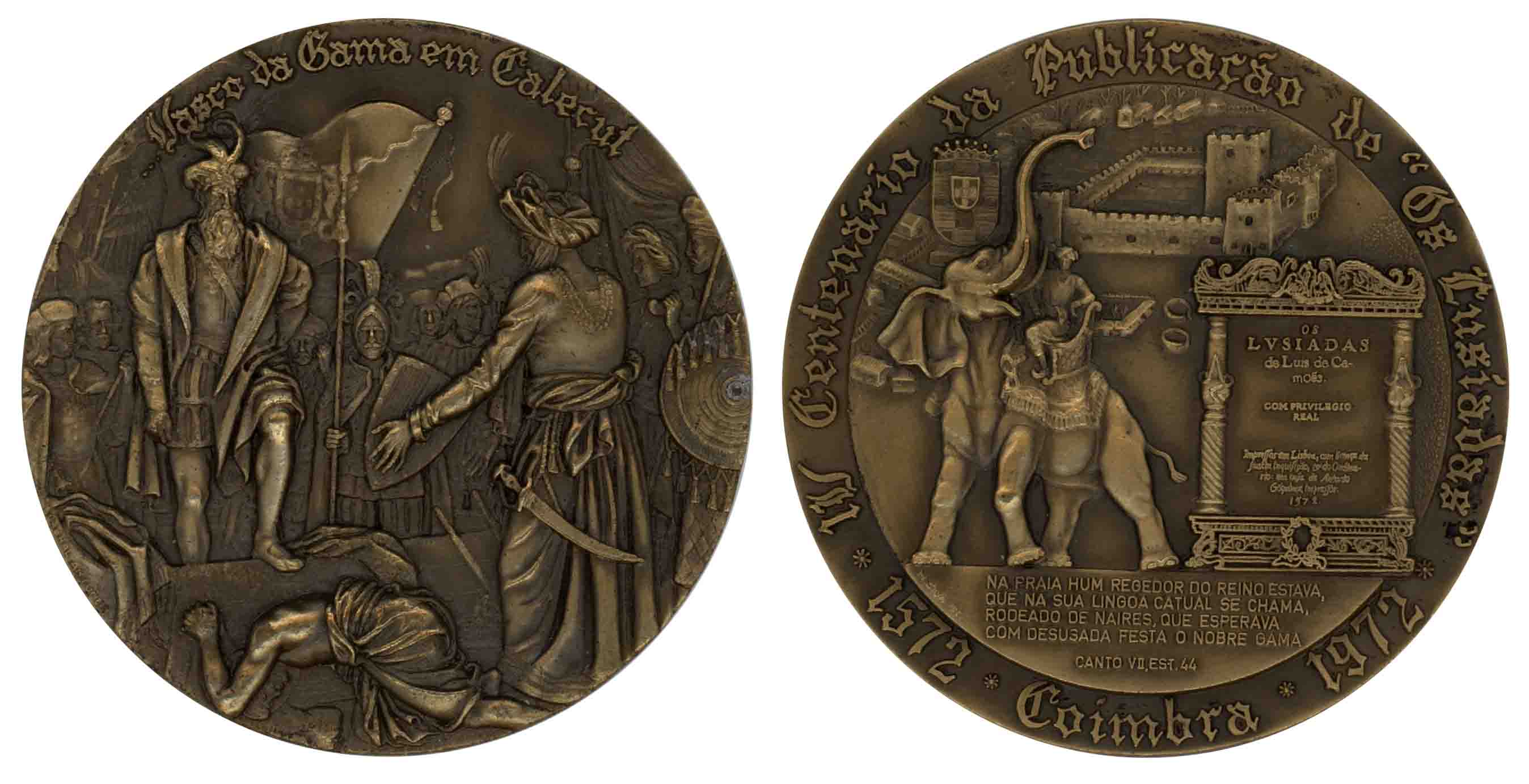 Portuguese, Vasco da Gama, Bronze Medal, 81.47g, 1972, Obv: Scene of Vasco Da Gama alighti