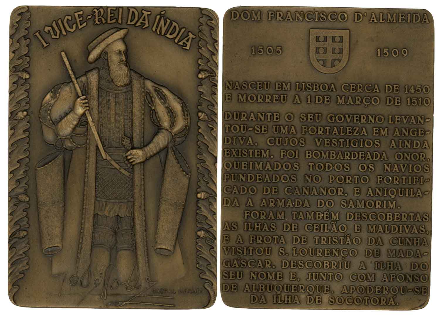 Portuguese, First Viceroy of India Dom Francisco D’almeida, Rectangular Heavy Bronze Medal