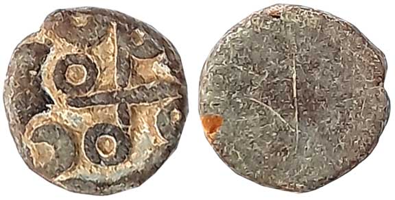 Dattas of Ancient Eastern Malwa, Tripuri region, Uninscribed Lead, 2.38g, Uniface, Swastik