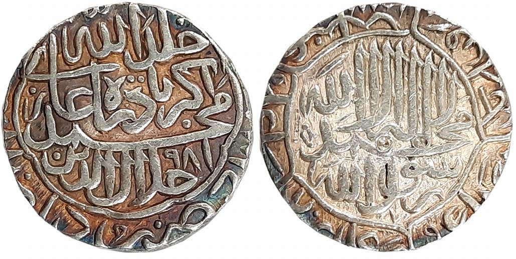 Akbar, Silver Rupee, 11.38g, “Kalima” type, Shahr- i- Muazzam Ahmedabad Mint, AH 981 (KM# 