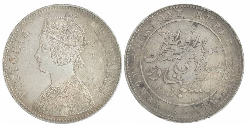 Mangal Singh, Silver Rupee, 11.66g,1882, with the name of Victoria Empress, Obv: Crowned b