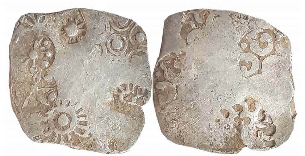 Punch Marked, Attributed to Kashi Janapada under Kosala, Silver Vimshatika, 4.69g, Obv: Va