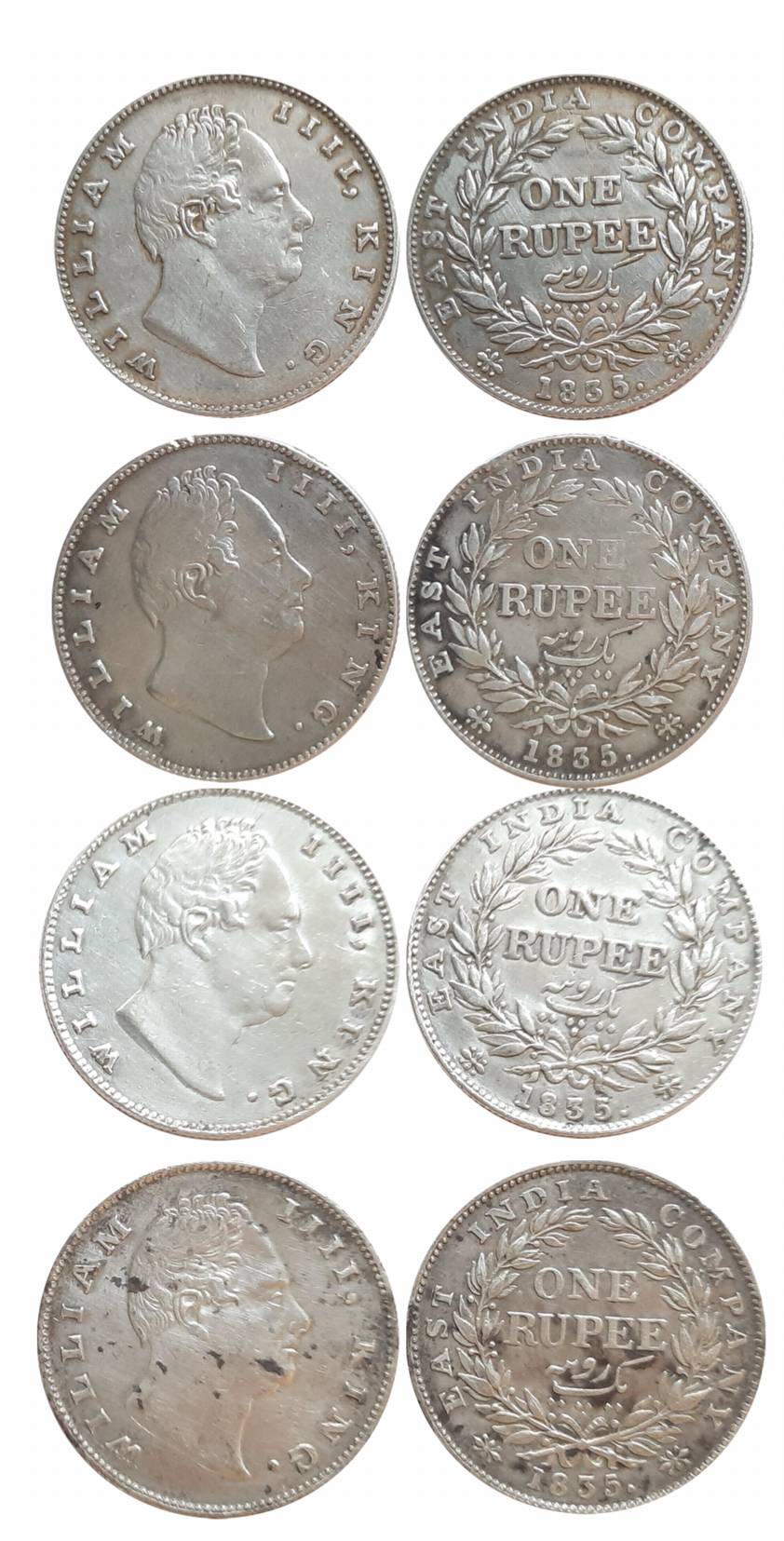 William IIII, Silver Rupees (4), 1835. Very fine. 4 coins.