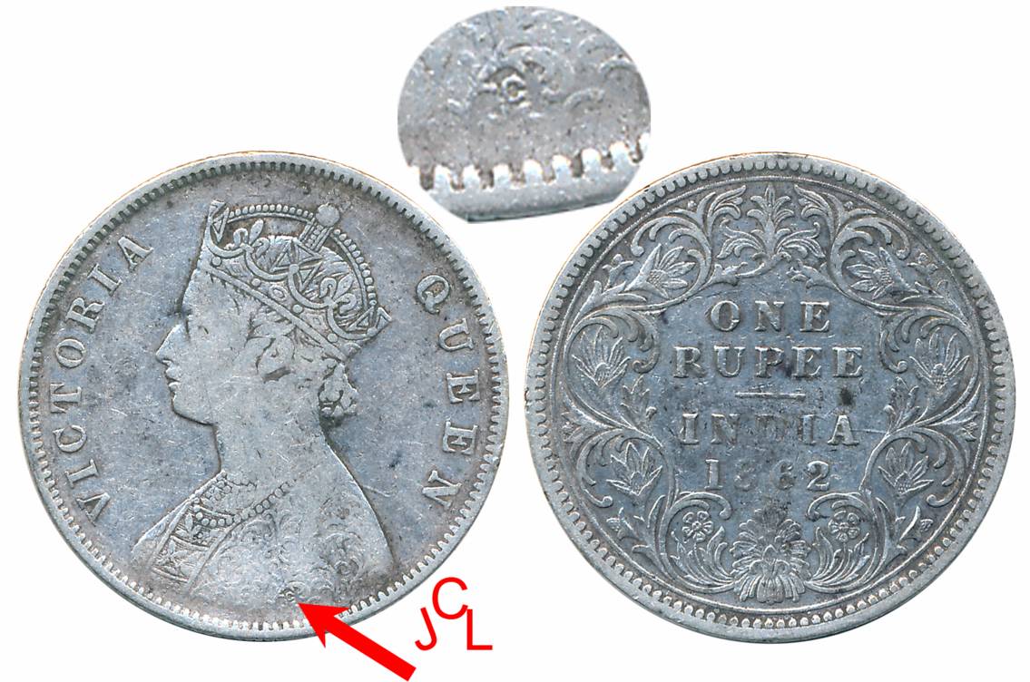 Victoria Queen, Silver Rupee, 1862, Calcutta Mint, “JCL”, Crowned and robed mature looking