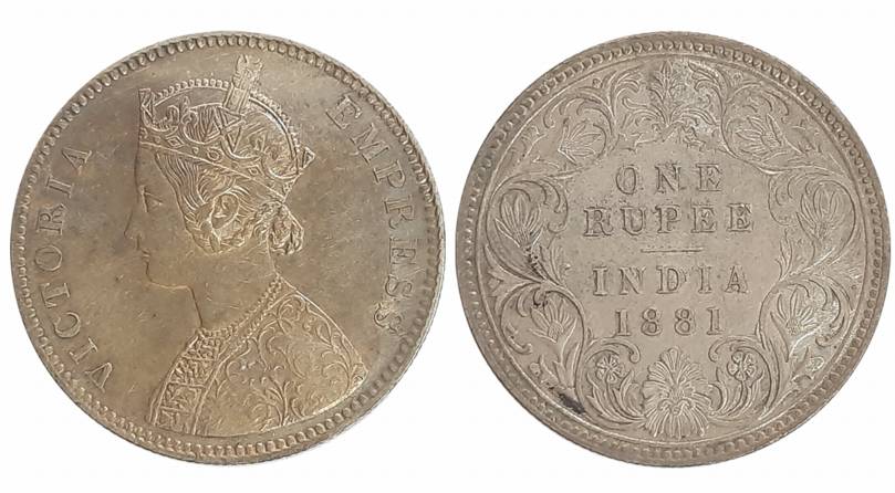 Victoria Empress, Silver Rupee, 1881, A3/IV, Bombay Mint. About extremely fine.