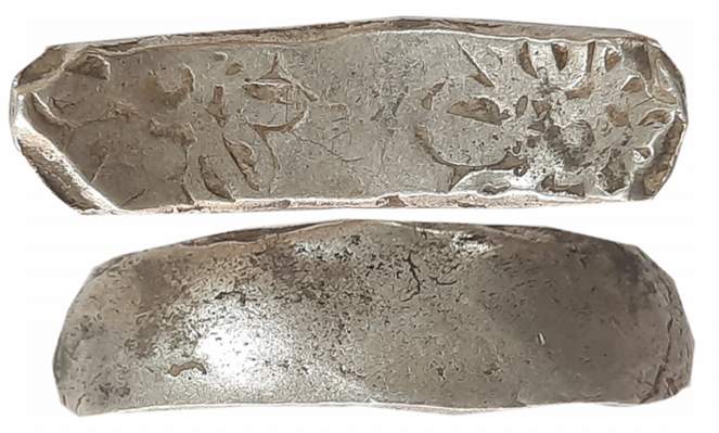 Punch Marked, Attributed to Gandhara Janapada, Silver Bent Bar, 11.47g, Uniface, Six armed