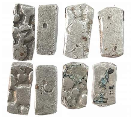 Punch Marked, attributed to Panchala, Silver 1/2 Karshapana (4), 1.79g,1.77g, 1.59g, 1.59g