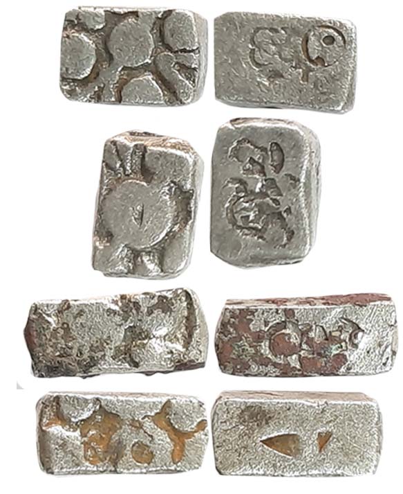 Punch Marked, attributed to Panchala, Silver 1/2 Karshapana (4), 1.72g, 1.61g, 1.59g,1.59g