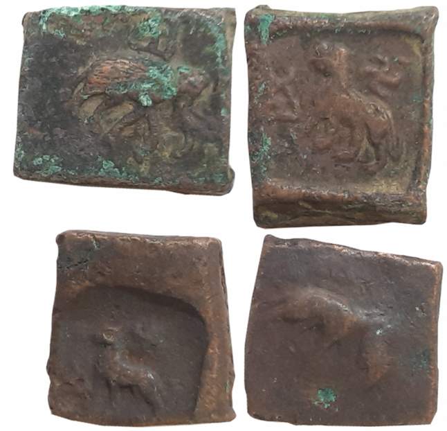 Taxila, Pushkalawati region, Copper Drachma (2), 12.48g, 11.08g, Obv: Elephant walking to 