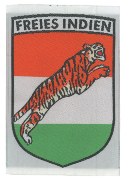 Azad Hind cloth badge, comprising of the logo. Reverse jagged. Original weaving. Extremely