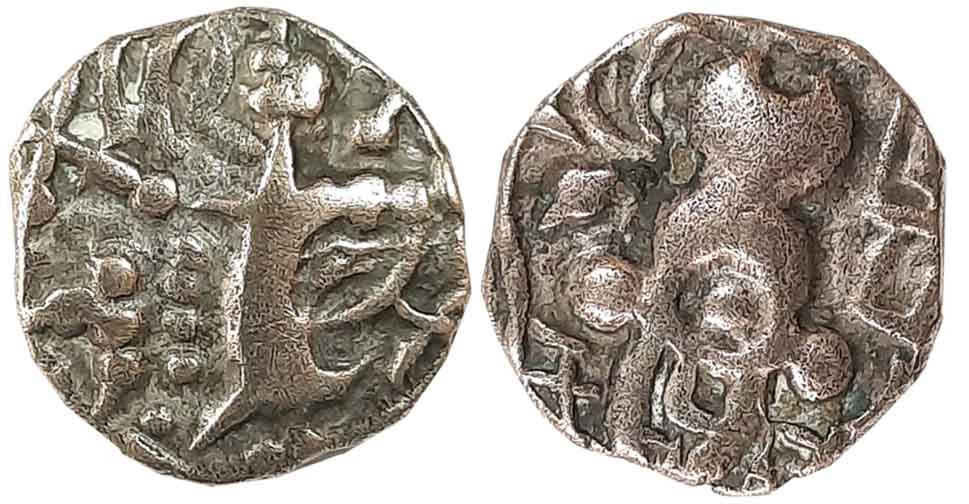 Karkotaka’s of Kashmir, Pratapaditya, Debased Gold Dinar, 7.35g, Obv: Crude representation