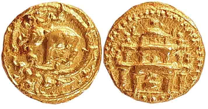 Chalukyas of Badami, Anonymous Issue, Gold Gadyana, 3.97g, Obv: Caparisoned Varaha- Boar f