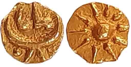 Chalukyas of Kalyana, Anonymous Ruler, Gold 1/4 Fanam, 0.11g, Obv: Book stand meant for Ve