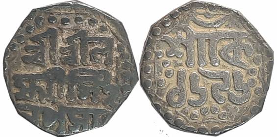 Lakshmi Simha, Silver 1/4 Rupee, 2.87g, SE 1696, Assamese legend on both sides within dott