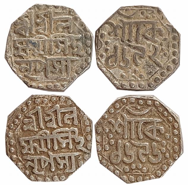 Lakshmi Simha, Silver 1/4 Rupees (2), 2.87g, 2.85g, SE 1692, SE 1696, Obv: “Sri Sri La/ksm