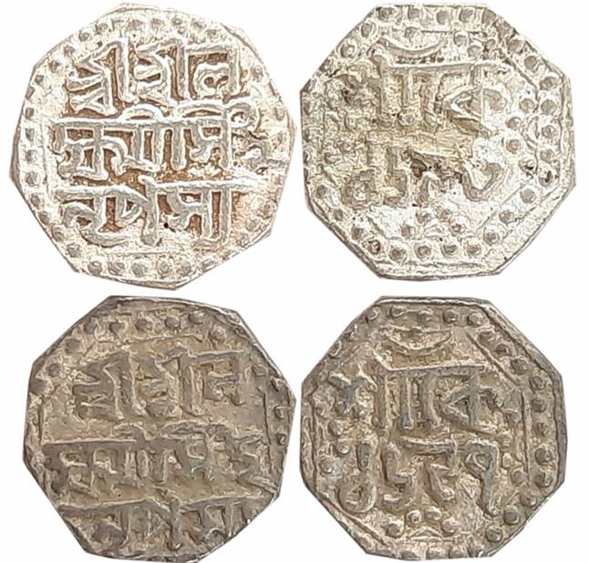 Lakshmi Simha, Silver 1/4 Rupees (2), 2.87g, 2.85g, SE 1693, SE 1697, Obv: “Sri Sri La/ksm