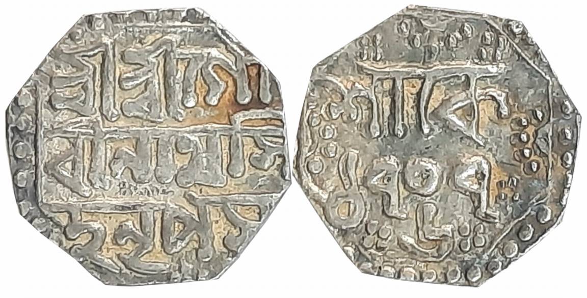 Gaurinatha Simha, Silver 1/4 Rupee, 2.88g, SE 1707/ 6, Assamese legend on both sides withi