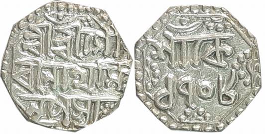 Gaurinatha Simha, Silver 1/4 Rupee, 2.76g, SE 1708, Assamese legend on both sides within d