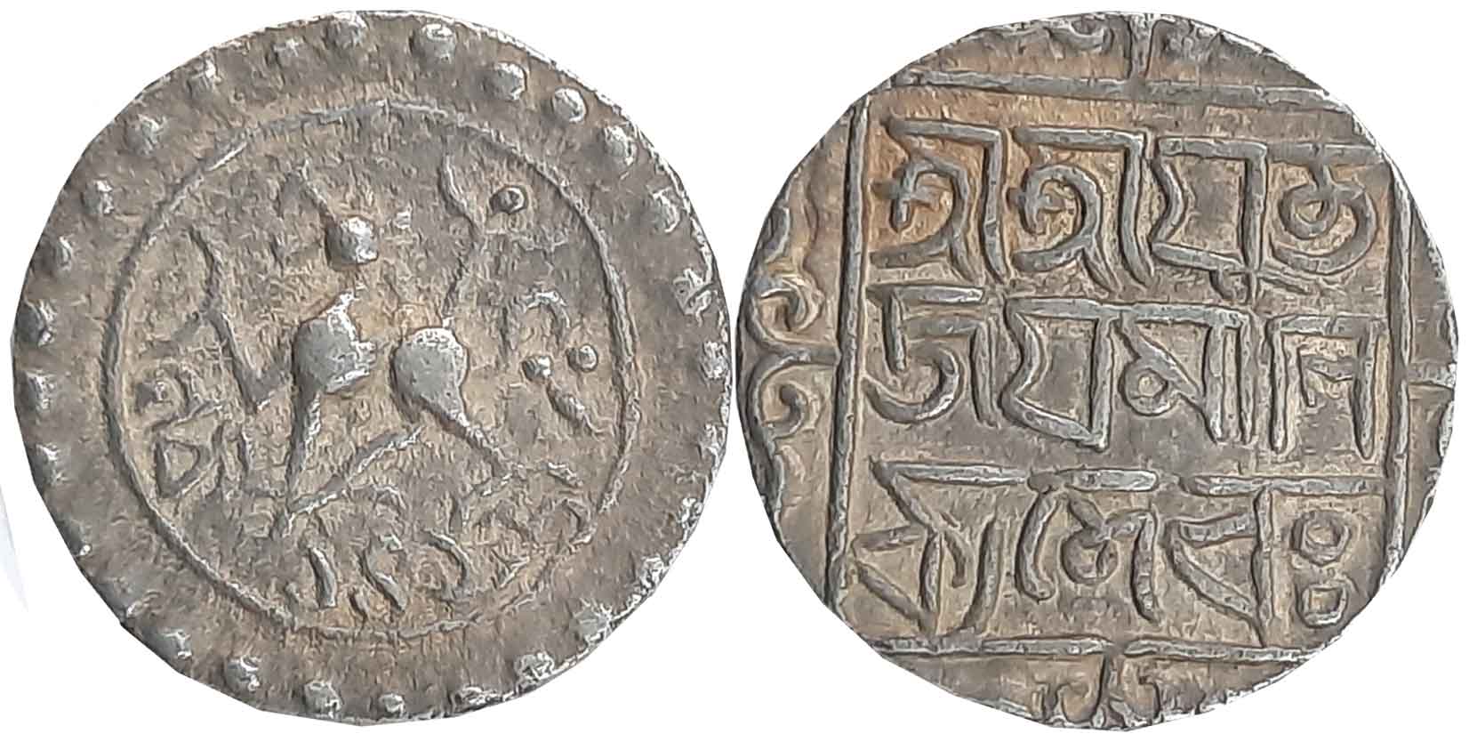 Jaya Manikya, Silver Tanka, 10.63g, SE 1495, Obv: Lion to left, date below, TE 1495, with 