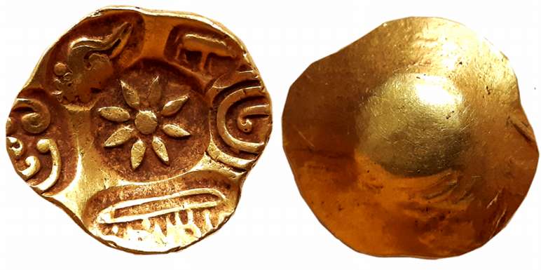 Yadavas of Devagiri, Mahadeva, Punch marked, Gold Gadyana- Padma Tanka, 3.82g, Uniface, Lo