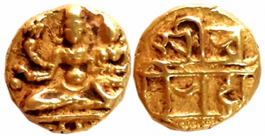 Vijaynagar Empire, Devaraya I, Gold 1/2 Varaha, 1.70g, Obv: Lord Shiva Parvati seated. Rev