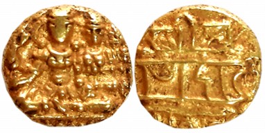 Vijaynagar Empire, Devaraya I, Gold 1/2 Varaha, 1.71g, Obv: Lord Shiva Parvati seated. Rev