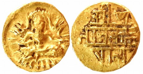 Vijaynagar Empire, Krishnadevraya, Gold 1/2 Varaha, 1.69g, Obv: Lord Bala Krishna seated f