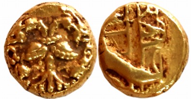 Vijaynagar Empire, Achyutadevaraya, Gold, Varaha- Hon, 3.41g, “Gandabherunda” type, Obv: T