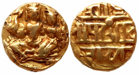 Vijaynagar Empire, Sadashivraya, Gold Varaha- Hon, 3.39g, Obv: Lord Shiva and Parvati seat